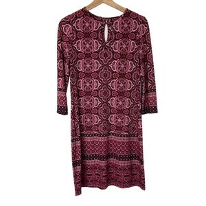 WHITE HOUSE BLACK MARKET PINK/BLACK CREW MINI SHEATH DRESS W/ KEYHOLE NECK, SM